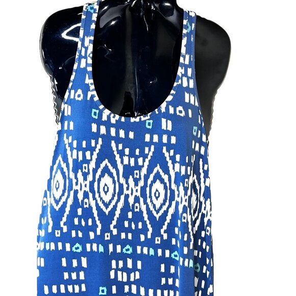 Tori Richard Honolulu Hawaii Racerback Maxi Dress Blue Sleeveless M Geometric - Picture 2 of 8